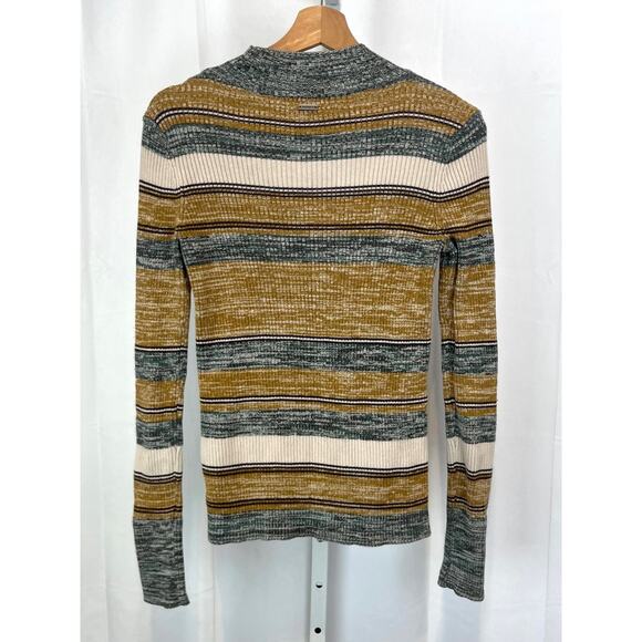 PRANA Acadia Sweater Striped Pullover Mock Organic Cotton Gray Yellow Size S - Picture 2 of 10
